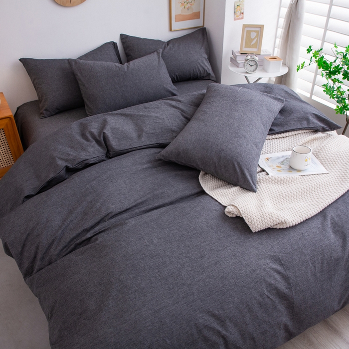 91家纺网 家纺一手货源 找家纺 千姿梦 2025新款全棉水洗棉四件套 深灰