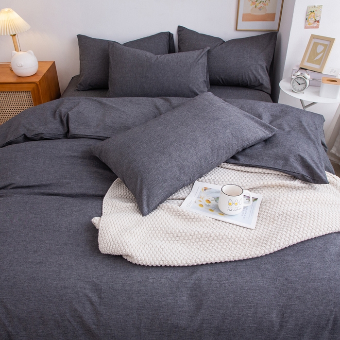 91家纺网 家纺一手货源 找家纺 千姿梦 2025新款全棉水洗棉四件套 深灰