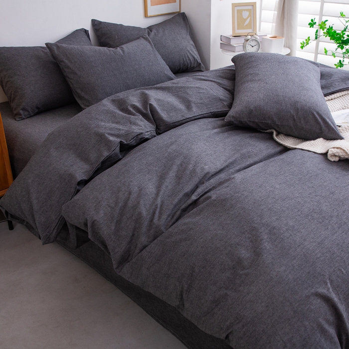 91家纺网 家纺一手货源 找家纺 千姿梦 2025新款全棉水洗棉四件套 深灰