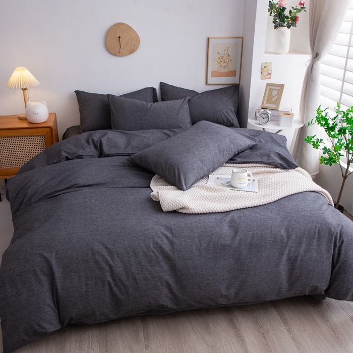 91家纺网 家纺一手货源 找家纺 千姿梦 2025新款全棉水洗棉四件套 深灰