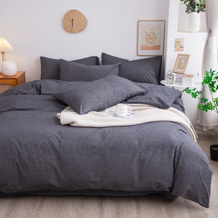 91家纺网 家纺一手货源 找家纺 千姿梦 2025新款全棉水洗棉四件套 深灰