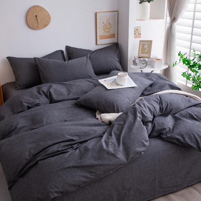 91家纺网 家纺一手货源 找家纺 千姿梦 2025新款全棉水洗棉四件套 深灰