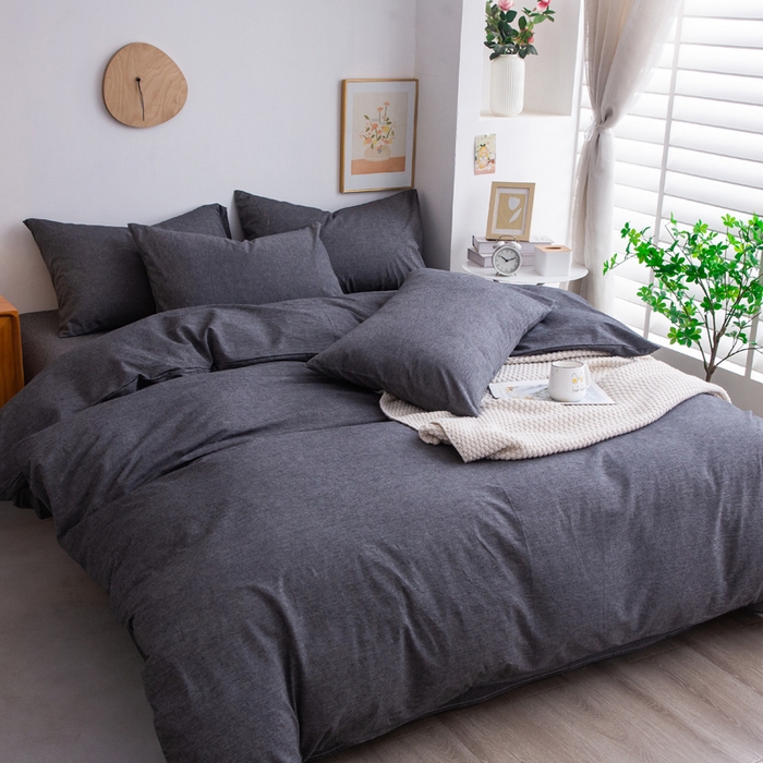 91家纺网 家纺一手货源 找家纺 千姿梦 2025新款全棉水洗棉四件套 深灰