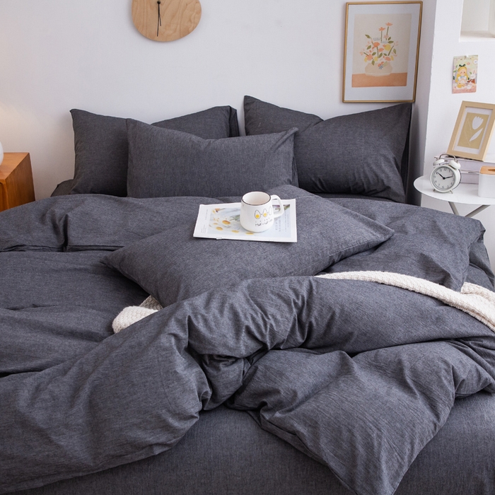 91家纺网 家纺一手货源 找家纺 千姿梦 2025新款全棉水洗棉四件套 深灰