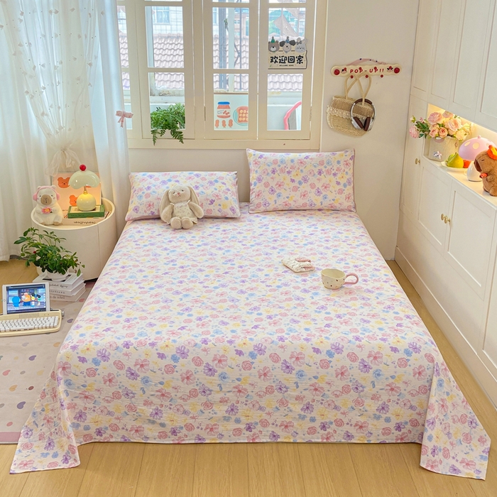 夜笙家纺 2025新款110克水洗棉双层纱单床单系列 花海-粉