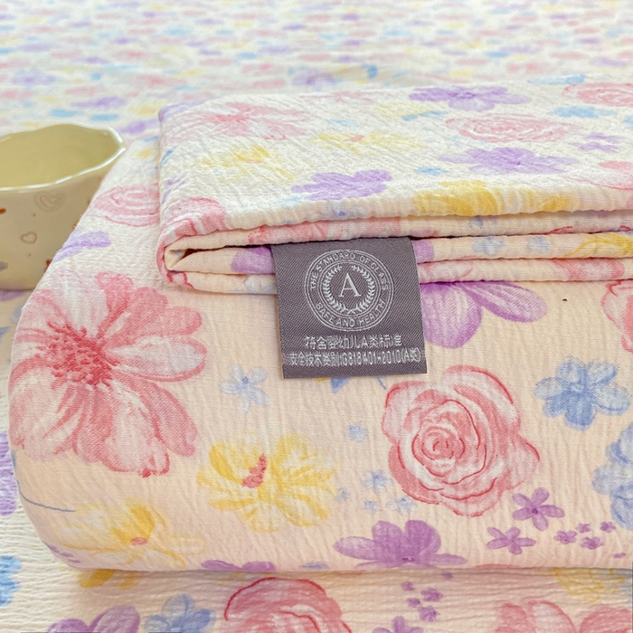 91家纺网 家纺一手货源 找家纺 夜笙家纺 2025新款110克水洗棉双层纱单床单系列 花海-粉