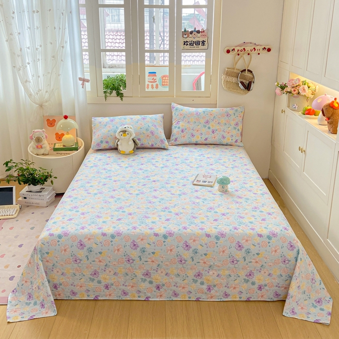 夜笙家纺 2025新款110克水洗棉双层纱单床单系列 花海-蓝