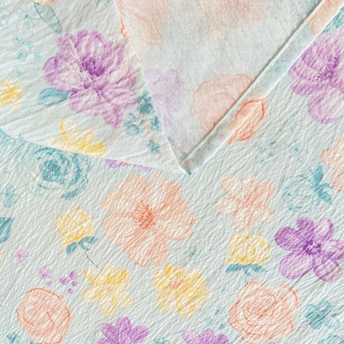 91家纺网 家纺一手货源 找家纺 夜笙家纺 2025新款110克水洗棉双层纱单床单系列 花海-蓝