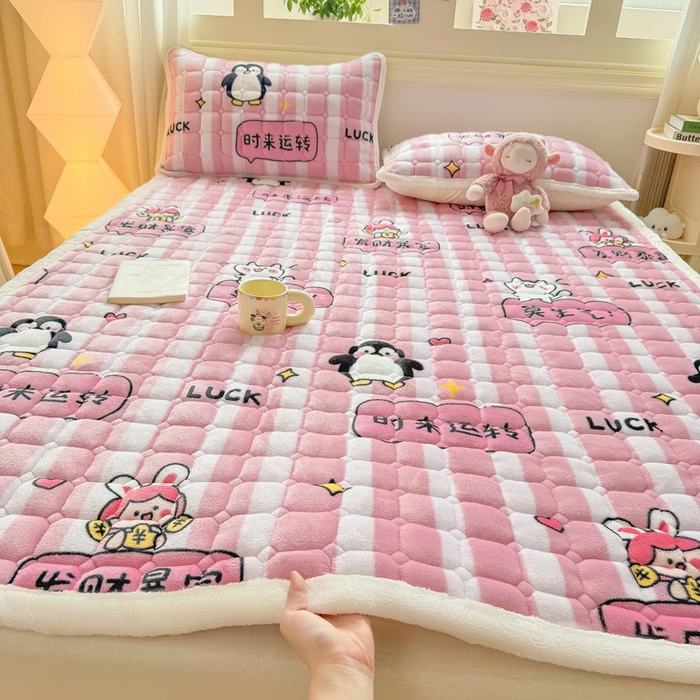 优品惠 2025新款牛奶绒床垫床褥垫子床护垫冬季加绒加厚夹棉床盖 发财暴富