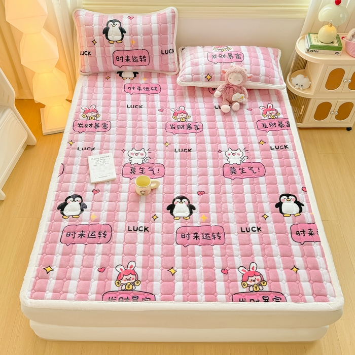 91家纺网 家纺一手货源 找家纺 优品惠 2025新款牛奶绒床垫床褥垫子床护垫冬季加绒加厚夹棉床盖 发财暴富