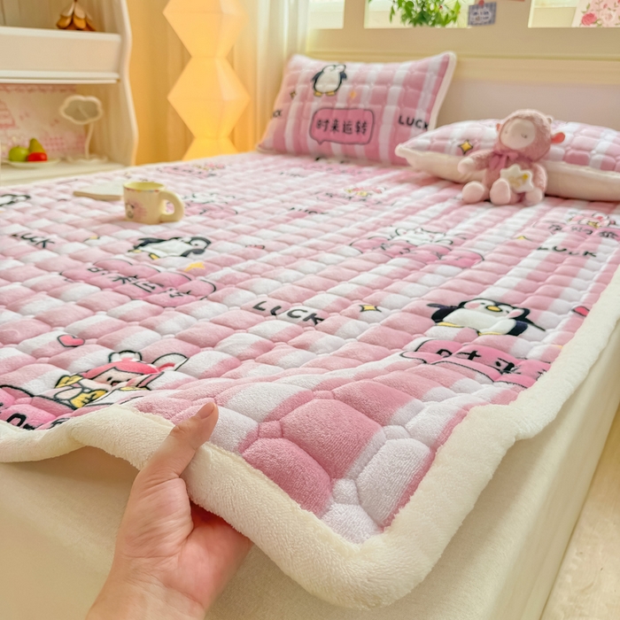 91家纺网 家纺一手货源 找家纺 优品惠 2025新款牛奶绒床垫床褥垫子床护垫冬季加绒加厚夹棉床盖 发财暴富