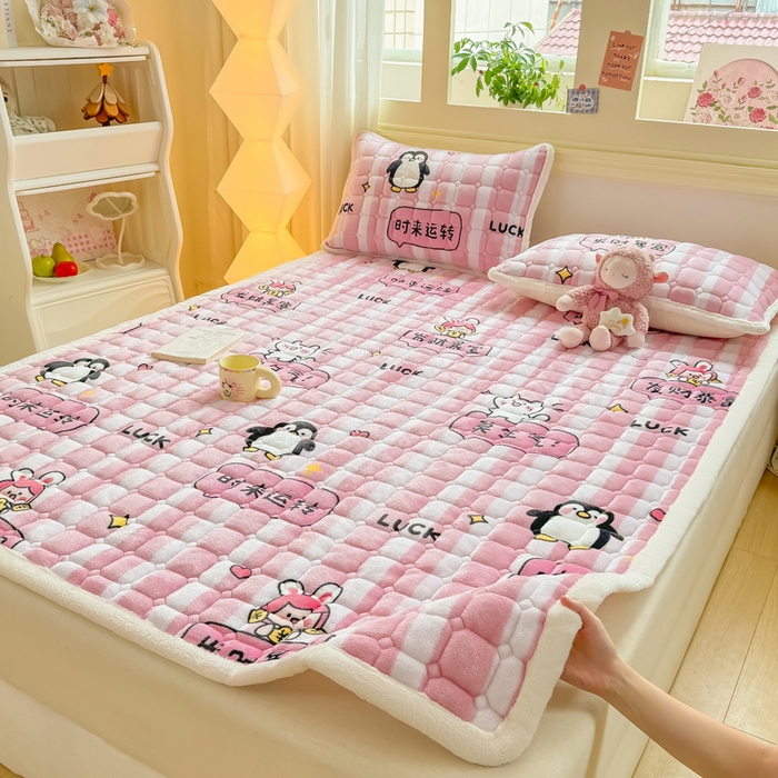 91家纺网 家纺一手货源 找家纺 优品惠 2025新款牛奶绒床垫床褥垫子床护垫冬季加绒加厚夹棉床盖 发财暴富