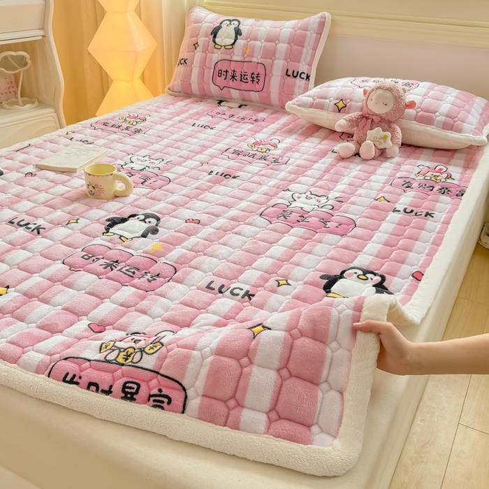 91家纺网 家纺一手货源 找家纺 优品惠 2025新款牛奶绒床垫床褥垫子床护垫冬季加绒加厚夹棉床盖 发财暴富