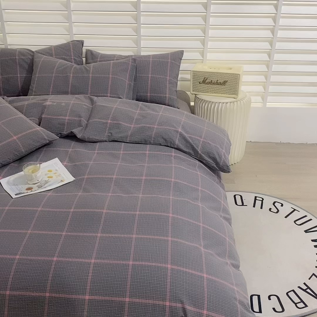 91家纺网 家纺一手货源 找家纺 千姿梦 2025新款全棉水洗棉四件套 韶华-灰