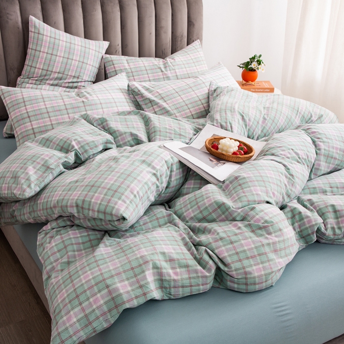 91家纺网 家纺一手货源 找家纺 千姿梦 2025新款全棉水洗棉四件套 乔曼-绿