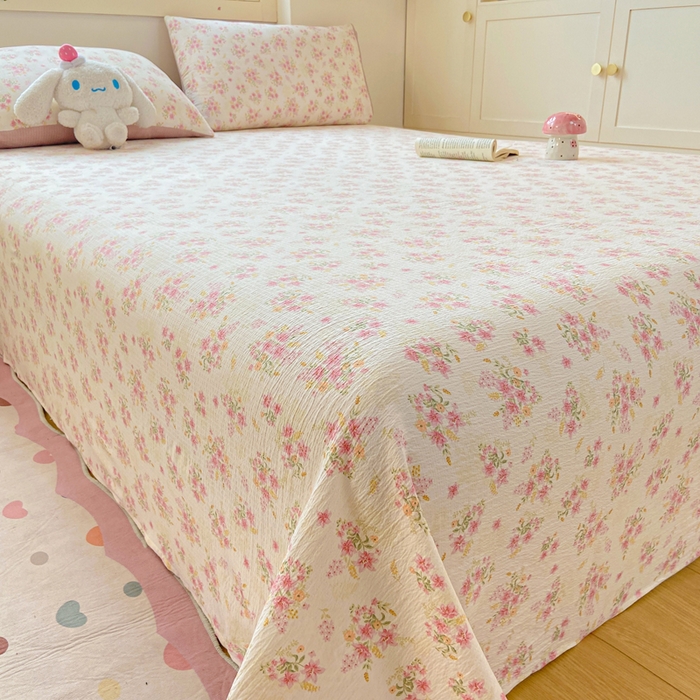 91家纺网 家纺一手货源 找家纺 夜笙家纺 2025新款110克水洗棉双层纱单床单系列 花束粉