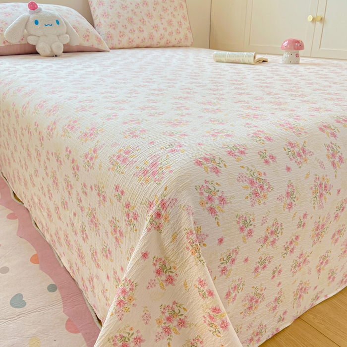 91家纺网 家纺一手货源 找家纺 夜笙家纺 2025新款110克水洗棉双层纱单床单系列 花束粉