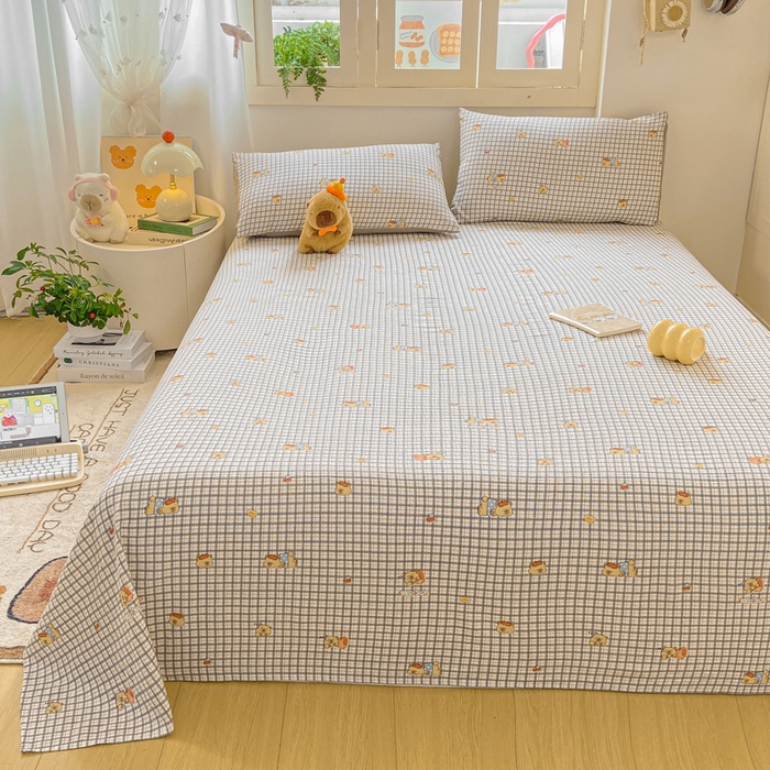 91家纺网 家纺一手货源 找家纺 夜笙家纺 2025新款110克水洗棉双层纱单床单系列 卡皮巴拉-咖