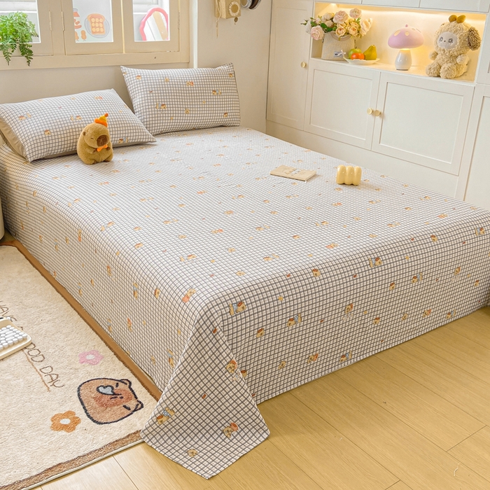 91家纺网 家纺一手货源 找家纺 夜笙家纺 2025新款110克水洗棉双层纱单床单系列 卡皮巴拉-咖