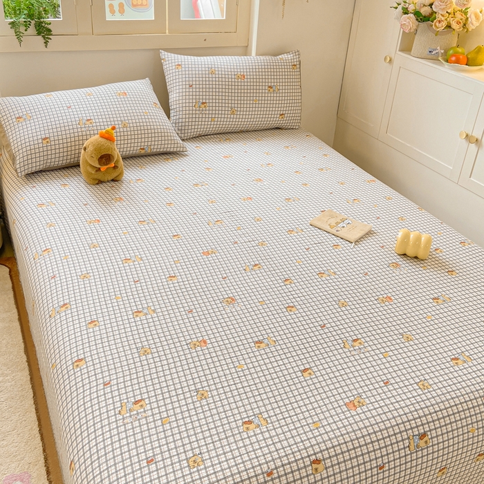 91家纺网 家纺一手货源 找家纺 夜笙家纺 2025新款110克水洗棉双层纱单床单系列 卡皮巴拉-咖