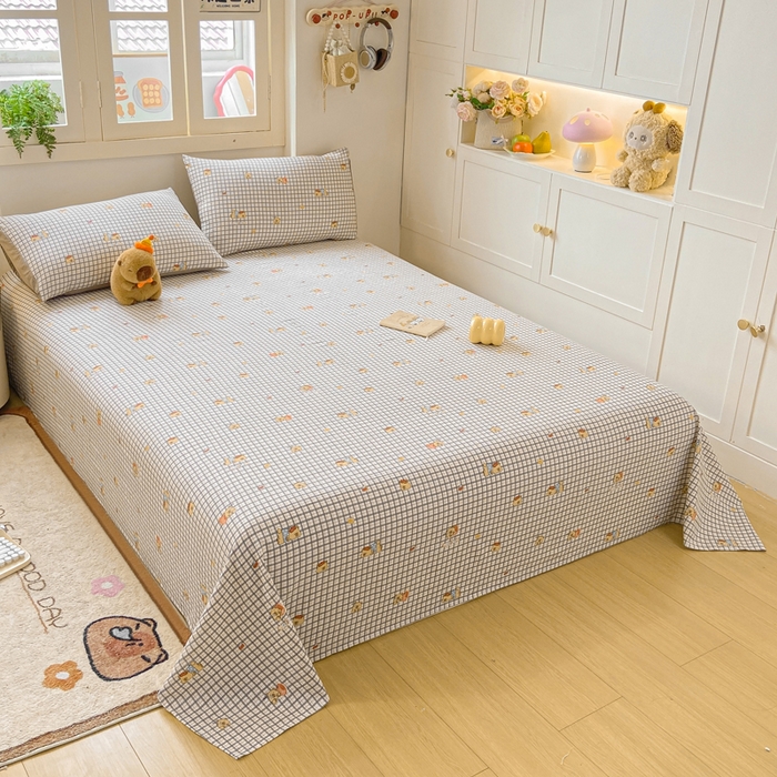 91家纺网 家纺一手货源 找家纺 夜笙家纺 2025新款110克水洗棉双层纱单床单系列 卡皮巴拉-咖