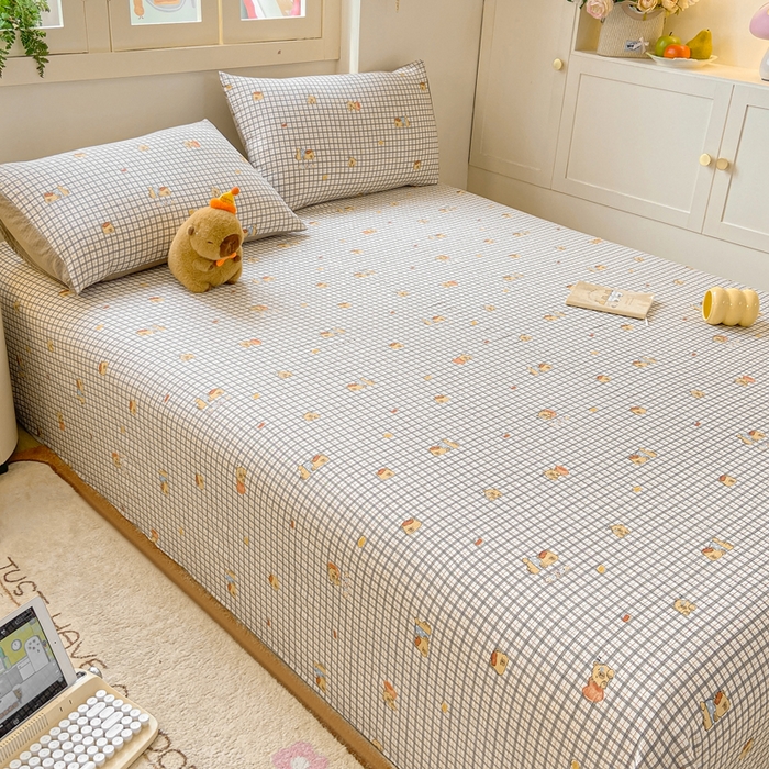 91家纺网 家纺一手货源 找家纺 夜笙家纺 2025新款110克水洗棉双层纱单床单系列 卡皮巴拉-咖