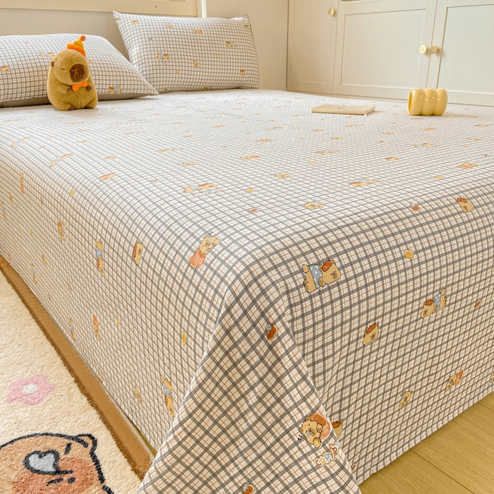 91家纺网 家纺一手货源 找家纺 夜笙家纺 2025新款110克水洗棉双层纱单床单系列 卡皮巴拉-咖