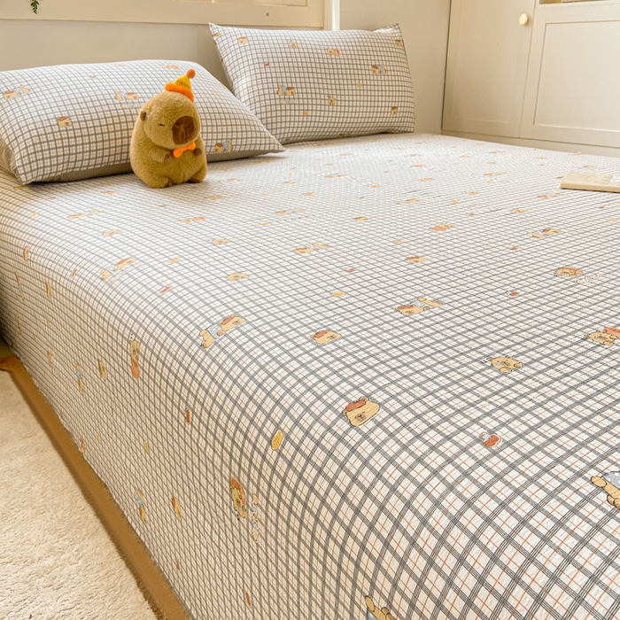 91家纺网 家纺一手货源 找家纺 夜笙家纺 2025新款110克水洗棉双层纱单床单系列 卡皮巴拉-咖