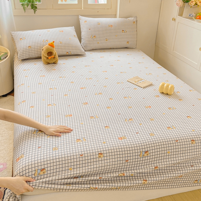 91家纺网 家纺一手货源 找家纺 夜笙家纺 2025新款110克水洗棉双层纱单床单系列 卡皮巴拉-咖