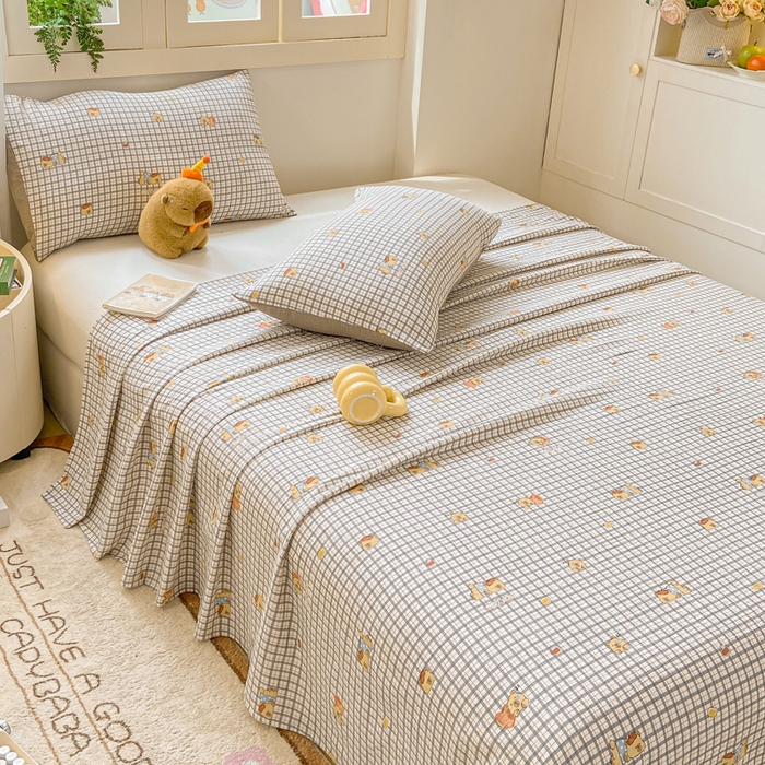 91家纺网 家纺一手货源 找家纺 夜笙家纺 2025新款110克水洗棉双层纱单床单系列 卡皮巴拉-咖