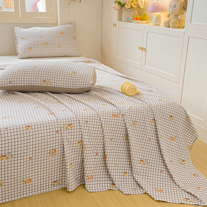 91家纺网 家纺一手货源 找家纺 夜笙家纺 2025新款110克水洗棉双层纱单床单系列 卡皮巴拉-咖