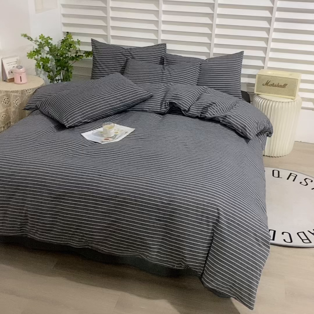 91家纺网 家纺一手货源 找家纺 千姿梦 2025新款全棉水洗棉四件套 拿铁-深灰