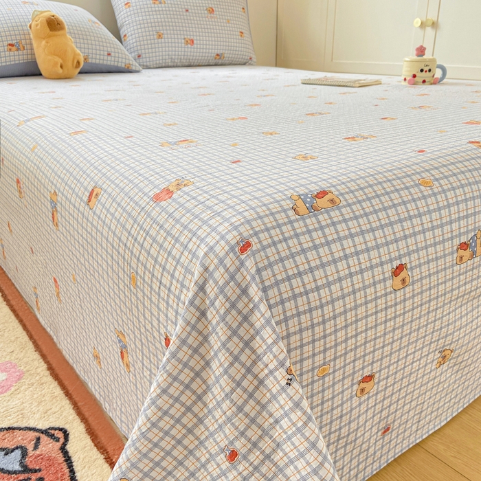 91家纺网 家纺一手货源 找家纺 夜笙家纺 2025新款110克水洗棉双层纱单床单系列 卡皮巴拉-蓝