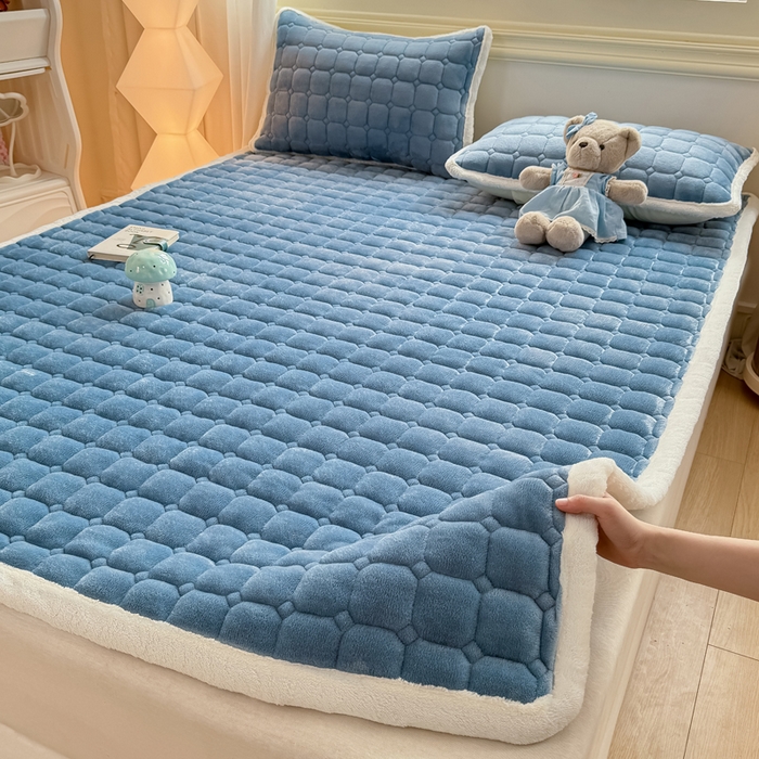 91家纺网 家纺一手货源 找家纺 优品惠 2025新款牛奶绒床垫床褥垫子床护垫冬季加绒加厚夹棉床盖 灰蓝