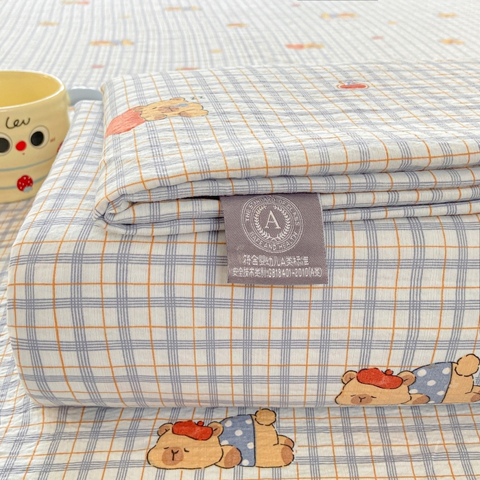 91家纺网 家纺一手货源 找家纺 夜笙家纺 2025新款110克水洗棉双层纱单床单系列 卡皮巴拉-蓝