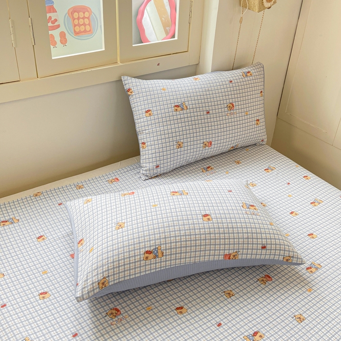 91家纺网 家纺一手货源 找家纺 夜笙家纺 2025新款110克水洗棉双层纱单床单系列 卡皮巴拉-蓝