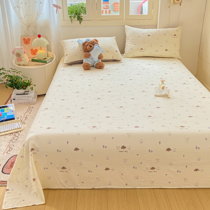 91家纺网 家纺一手货源 找家纺 夜笙家纺 2025新款110克水洗棉双层纱单床单系列 快乐伙伴