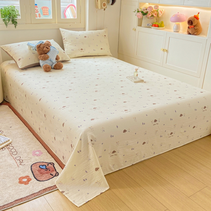 91家纺网 家纺一手货源 找家纺 夜笙家纺 2025新款110克水洗棉双层纱单床单系列 快乐伙伴