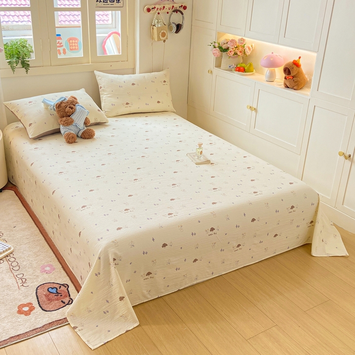 91家纺网 家纺一手货源 找家纺 夜笙家纺 2025新款110克水洗棉双层纱单床单系列 快乐伙伴