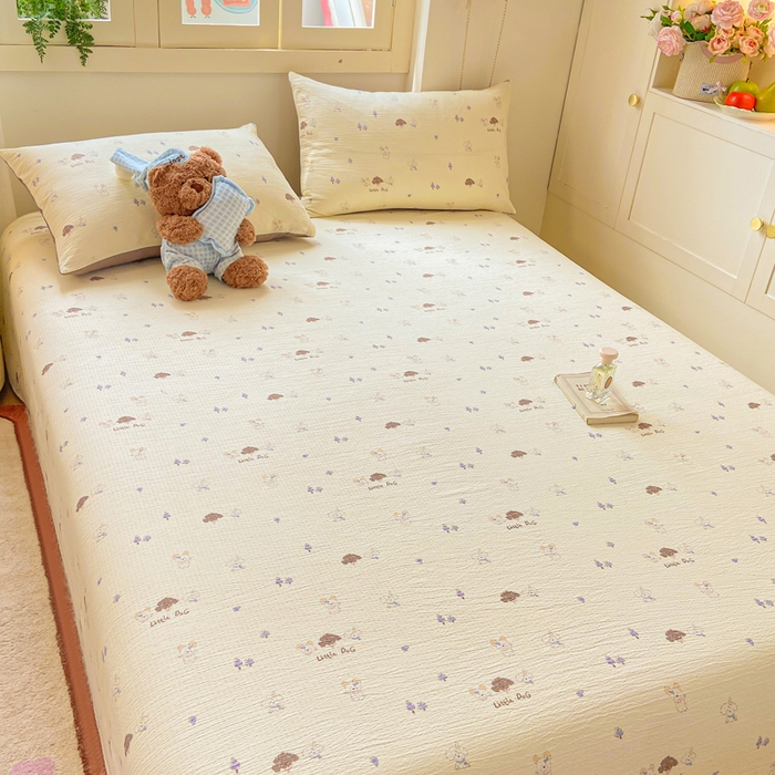 91家纺网 家纺一手货源 找家纺 夜笙家纺 2025新款110克水洗棉双层纱单床单系列 快乐伙伴