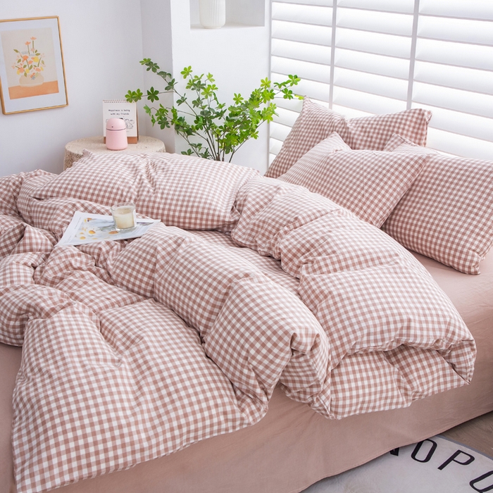 91家纺网 家纺一手货源 找家纺 千姿梦 2025新款全棉水洗棉四件套 咖小格