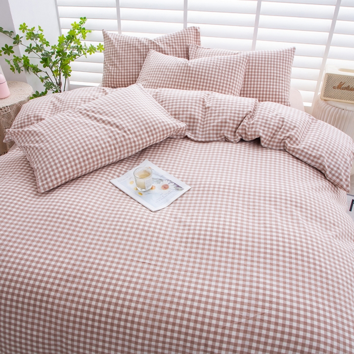 91家纺网 家纺一手货源 找家纺 千姿梦 2025新款全棉水洗棉四件套 咖小格