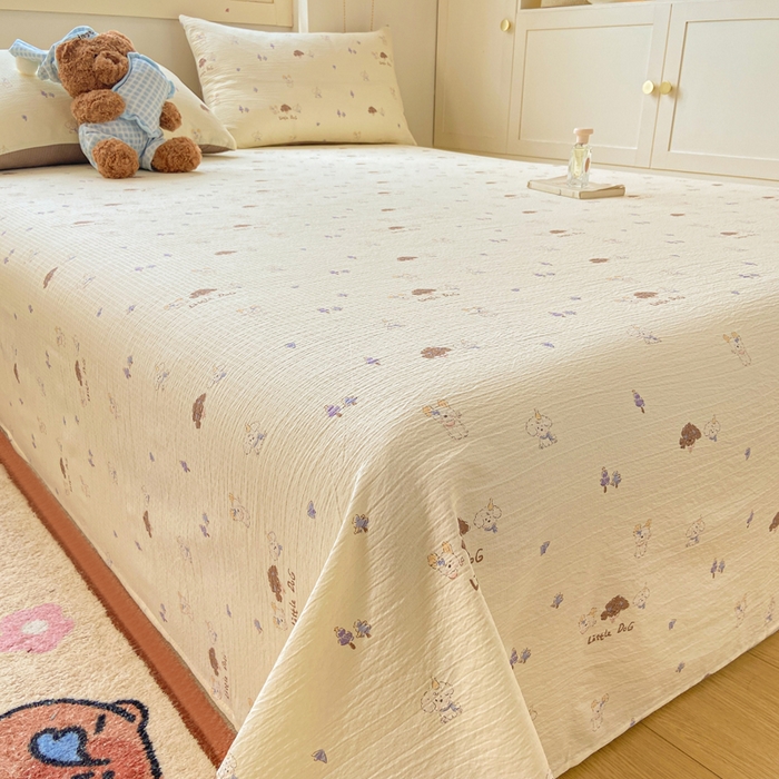 91家纺网 家纺一手货源 找家纺 夜笙家纺 2025新款110克水洗棉双层纱单床单系列 快乐伙伴