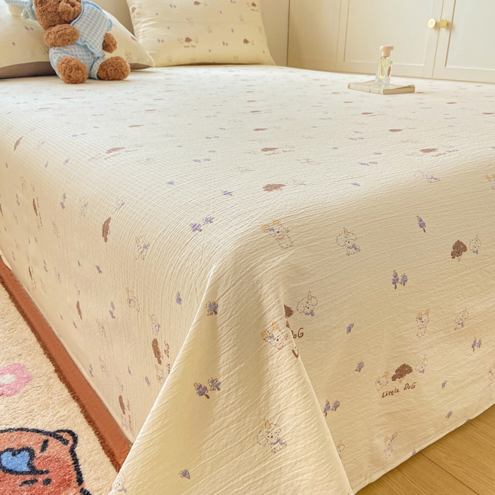 91家纺网 家纺一手货源 找家纺 夜笙家纺 2025新款110克水洗棉双层纱单床单系列 快乐伙伴