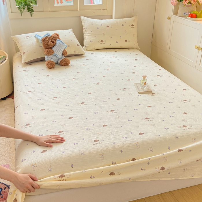 91家纺网 家纺一手货源 找家纺 夜笙家纺 2025新款110克水洗棉双层纱单床单系列 快乐伙伴