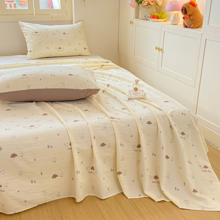 91家纺网 家纺一手货源 找家纺 夜笙家纺 2025新款110克水洗棉双层纱单床单系列 快乐伙伴