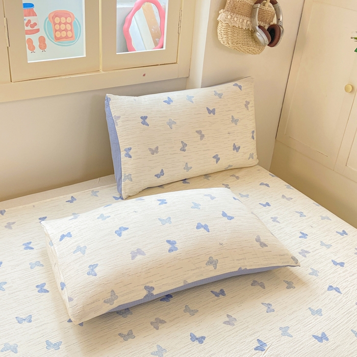 91家纺网 家纺一手货源 找家纺 夜笙家纺 2025新款110克水洗棉双层纱单床单系列 兰黛