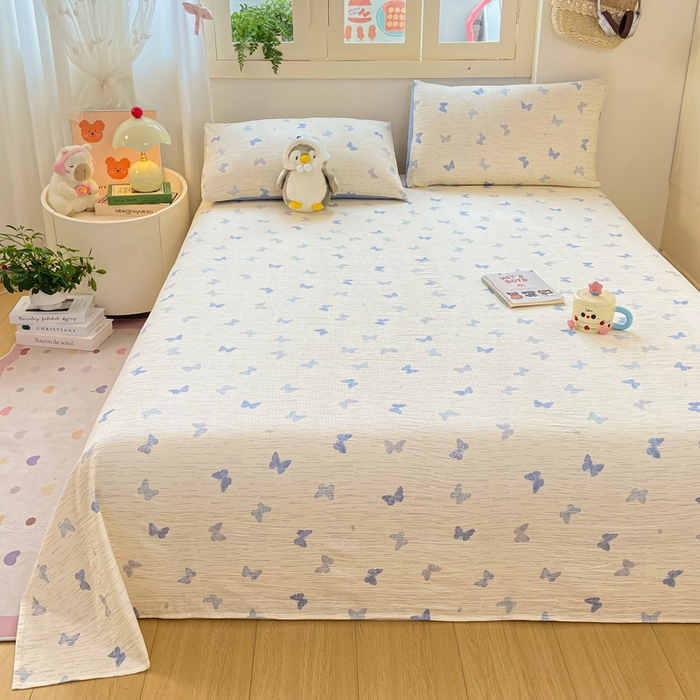 91家纺网 家纺一手货源 找家纺 夜笙家纺 2025新款110克水洗棉双层纱单床单系列 兰黛