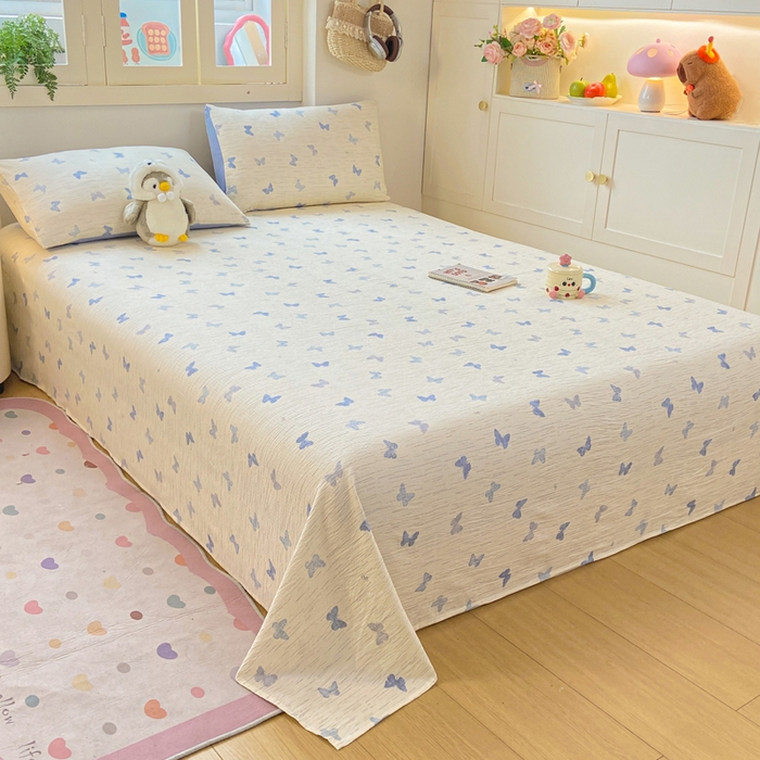 91家纺网 家纺一手货源 找家纺 夜笙家纺 2025新款110克水洗棉双层纱单床单系列 兰黛