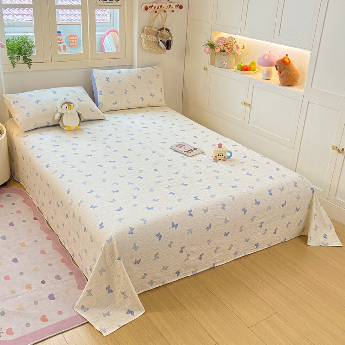 91家纺网 家纺一手货源 找家纺 夜笙家纺 2025新款110克水洗棉双层纱单床单系列 兰黛